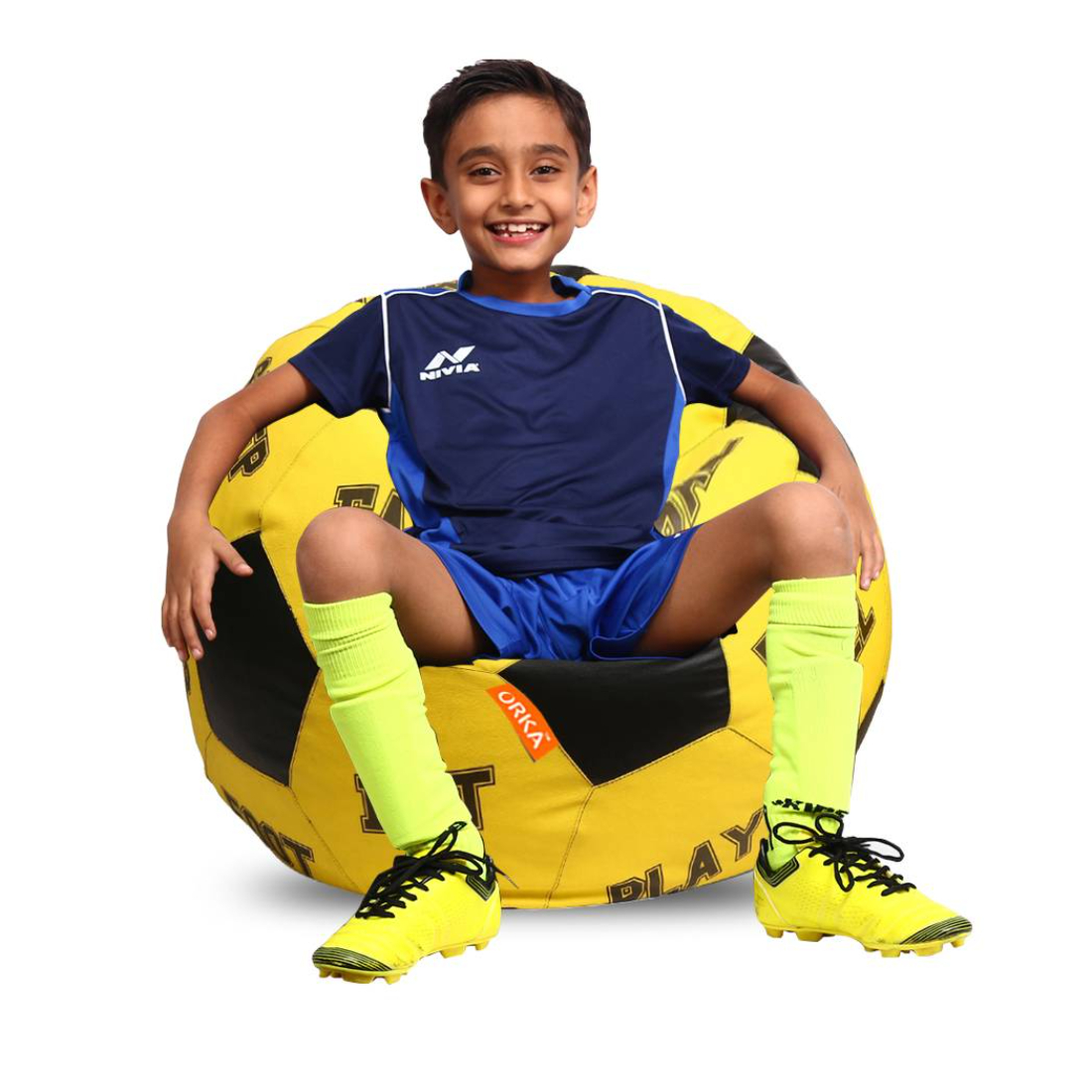 Orka Digital Printed Kids Foorball With Mathching Footstool Filled Bean Bag With Beans (FB72 Yellow,Black) view 2